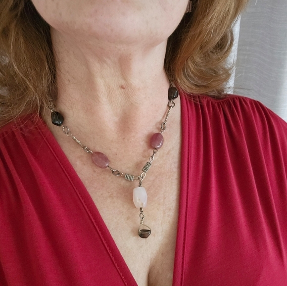 Hand Crafted Jewelry - Sterling Silver Rose And Smoky Quartz Pendant Necklace.